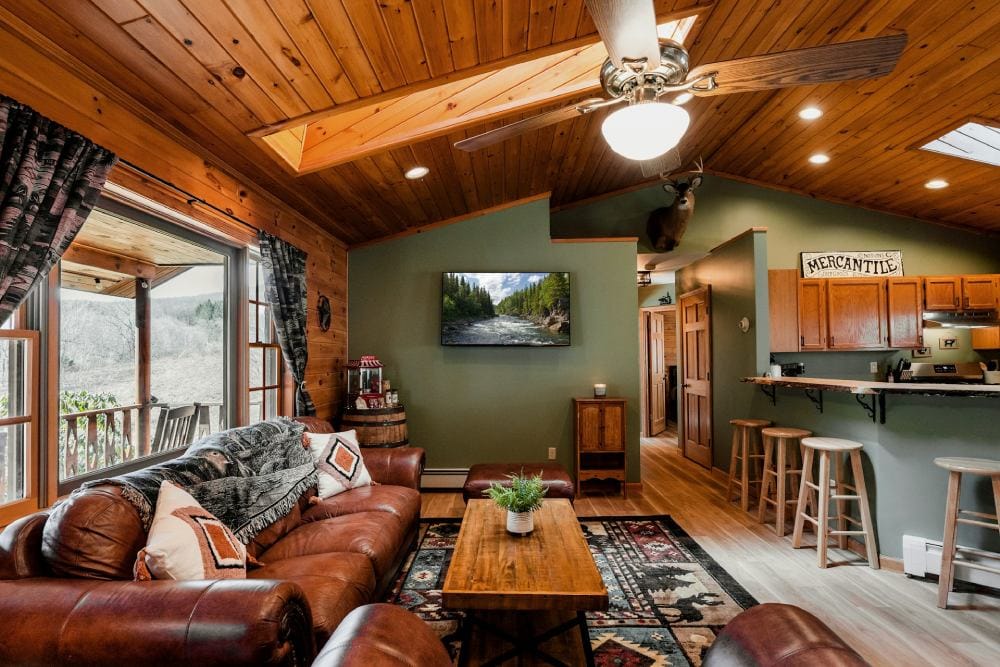 lounge area with cozy leather couches