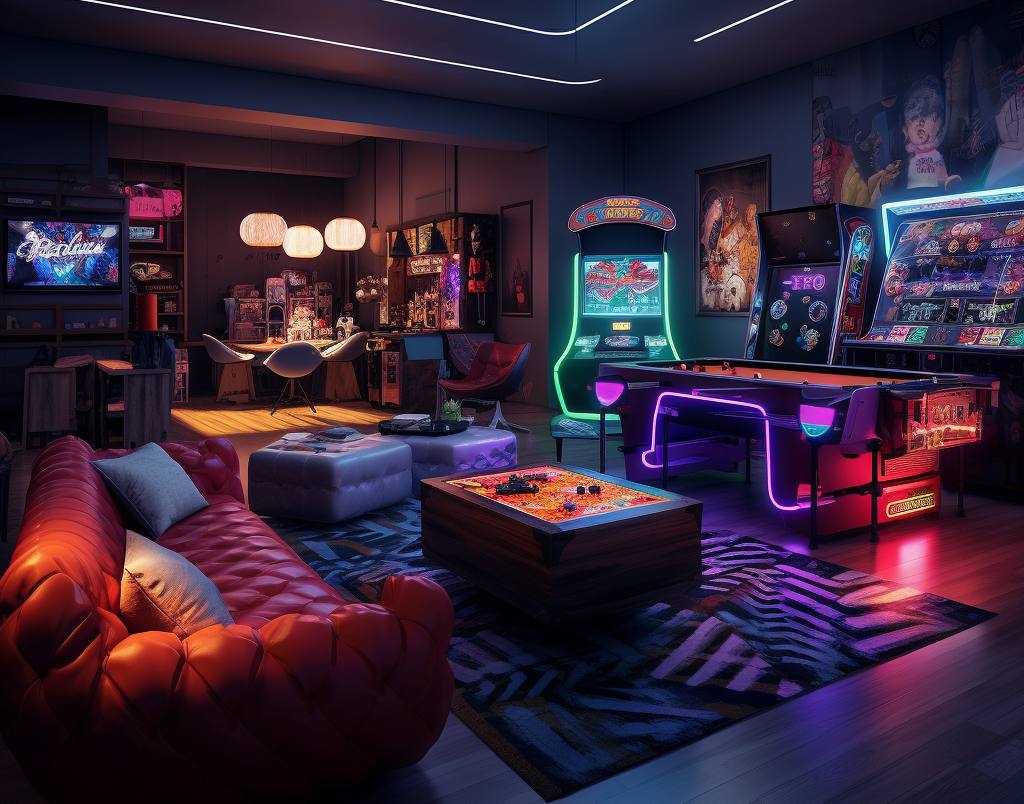 party room with neon lighting