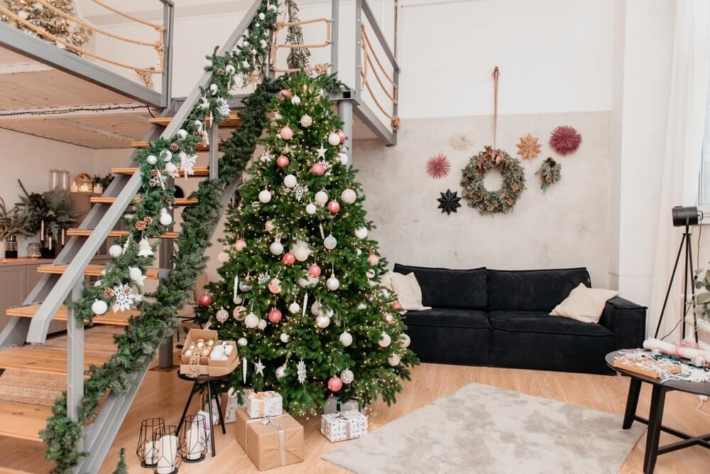 festive decor in a loft