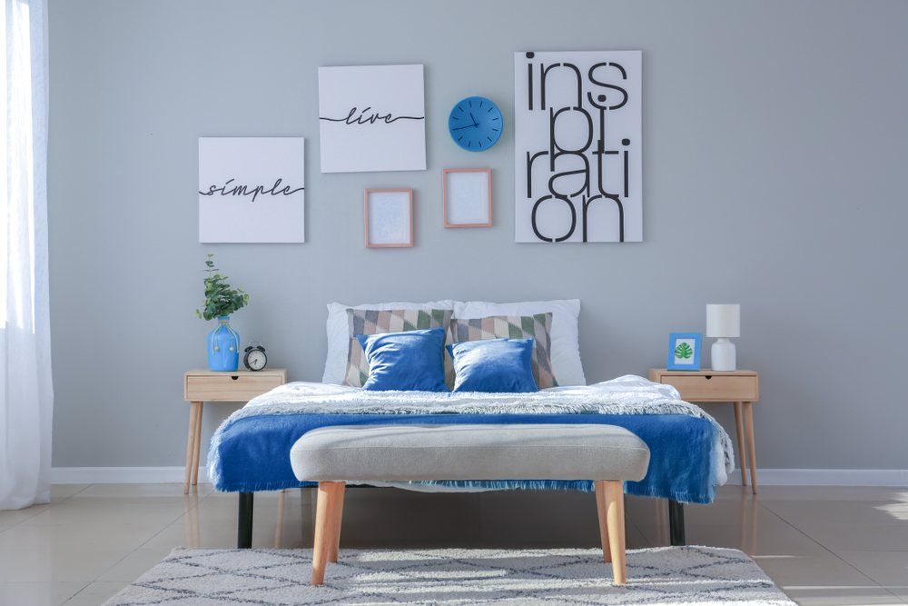 blue and white bedroom